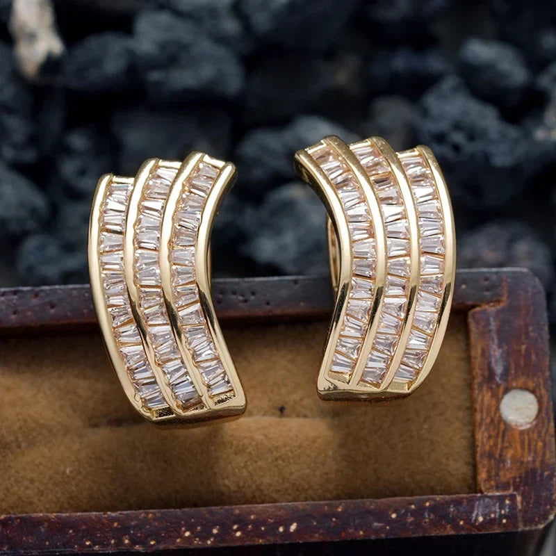 Huitan CZ Geometric Stud Earrings – Dazzling Fashion Jewelry
