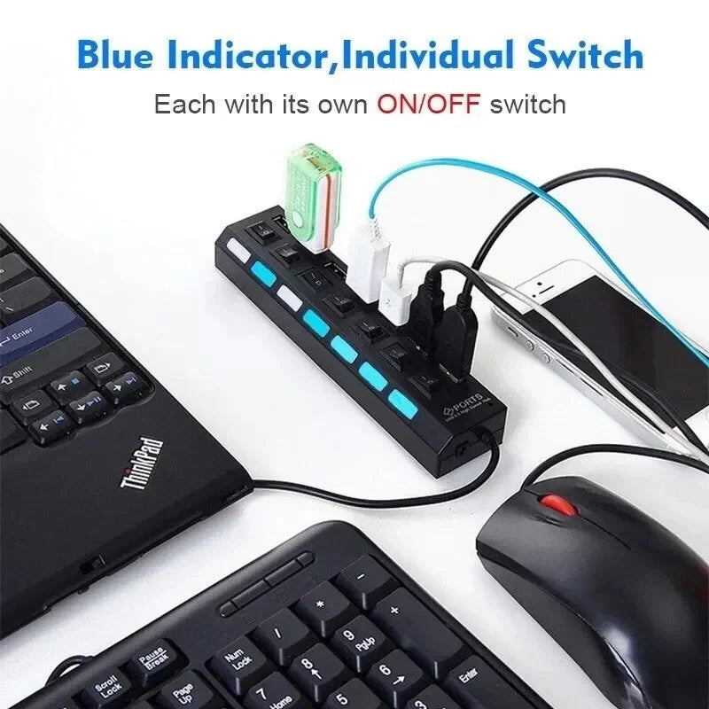 7-Port USB 2.0 Hub with Individual Switches & Power Adapter