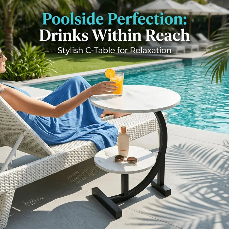 Round Double-Tier Metal Side Table – Indoor & Outdoor Use