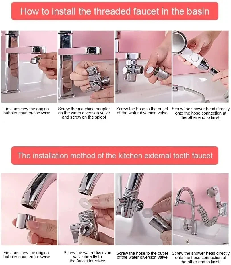 Faucet Diverter Valve & Handheld Shower Head Adapter Set