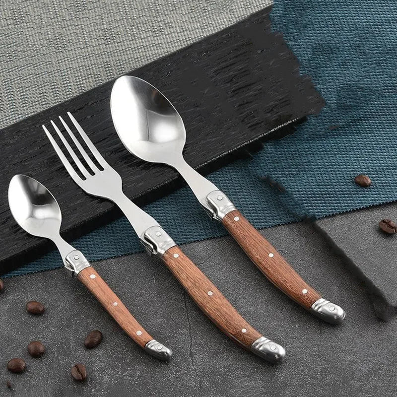 6-Piece Laguiole-Style Cutlery Set – Wood Handle Forks & Spoons