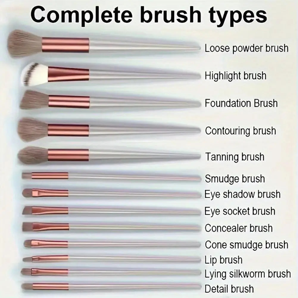 13-Piece Professional Makeup Brush Set with Soft Bristles & Pouch