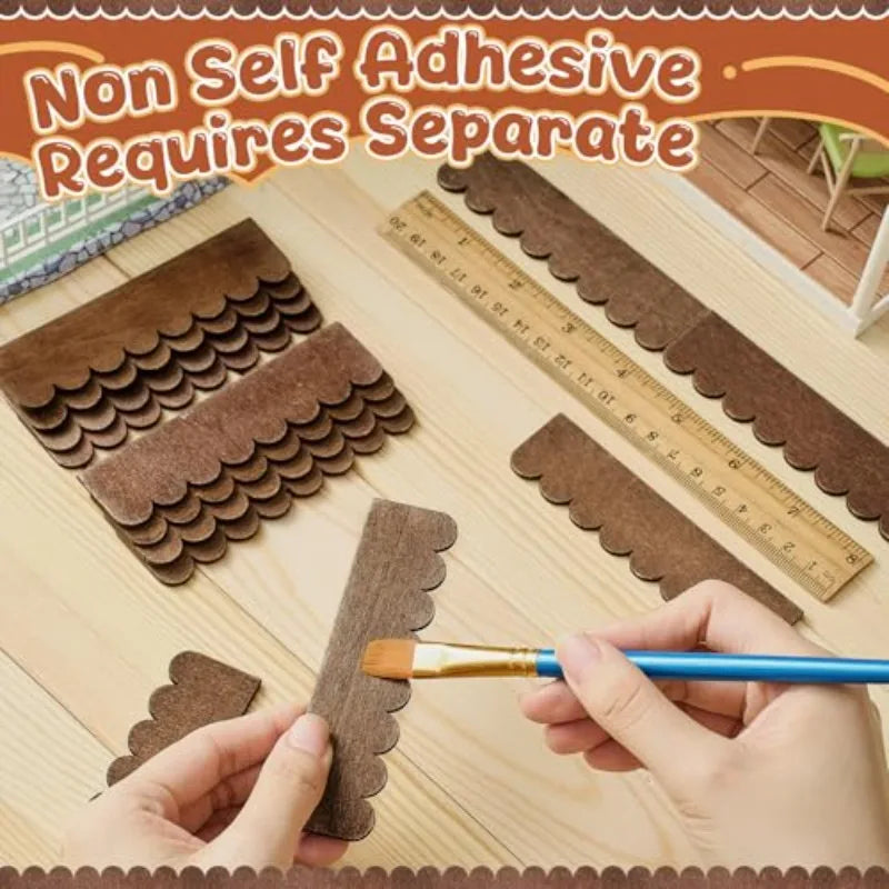 50pcs 1:12 Miniature Dollhouse Roof Shingles – Brown Wood DIY