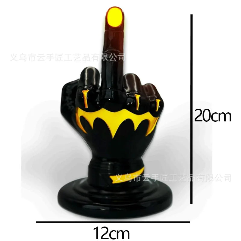 Resin Middle Finger Statue LED Light Bold Desktop Patio Ornament