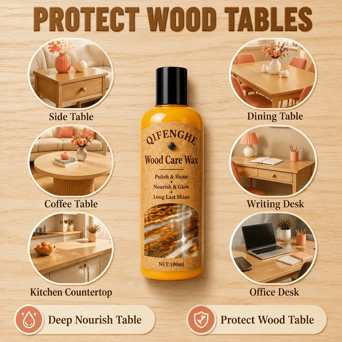 Wood Polish Wax with Coconut Oil – Shine & Water Protection