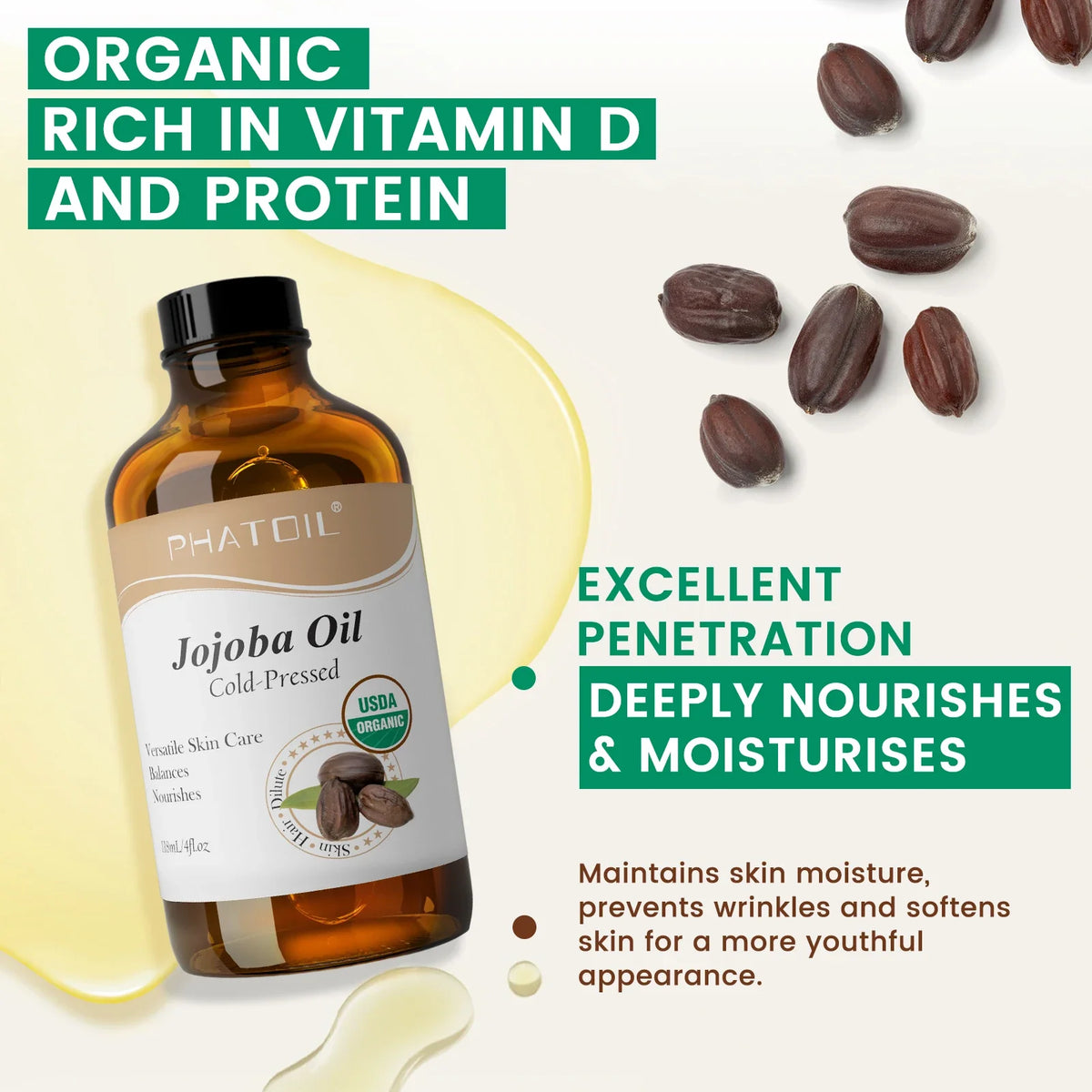 PHATOIL 118ml Organic Jojoba & Rosehip Seed Carrier Oil
