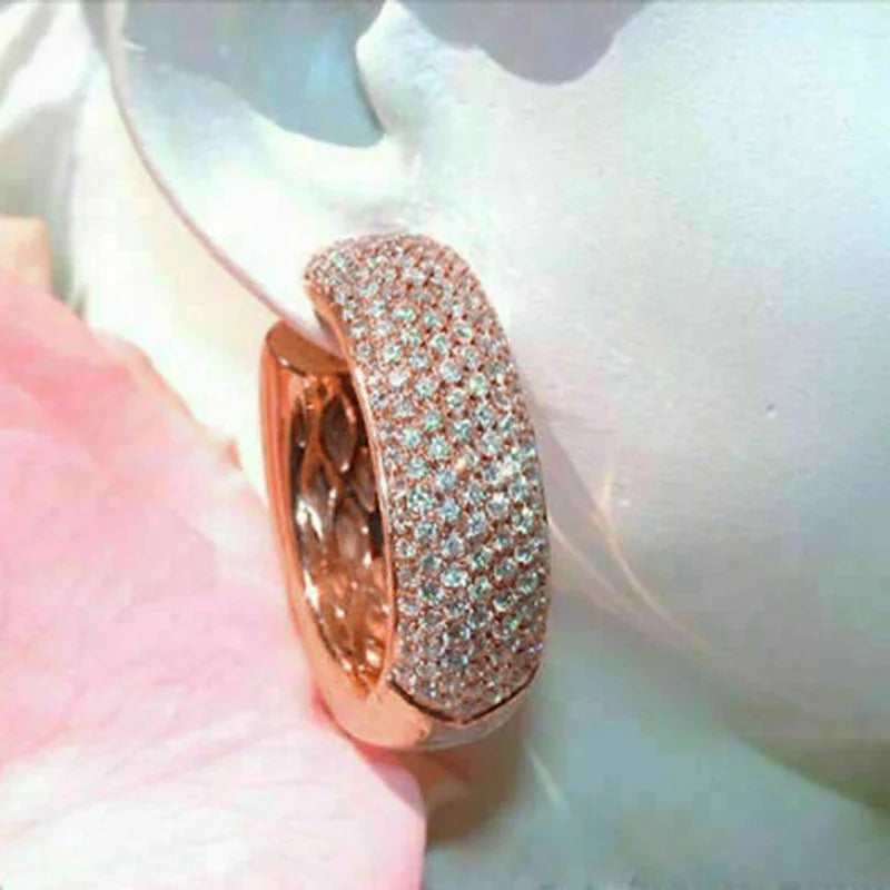Huitan Rose Gold Hoop Earrings – Micro Pavé Cubic Zirconia