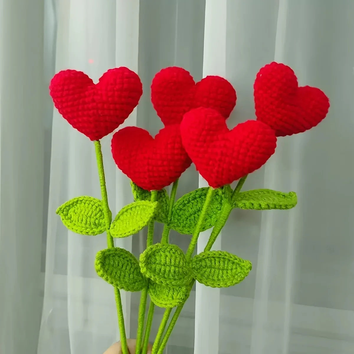 Handmade Crochet Heart Bouquet – Yarn Rose Flowers Gift