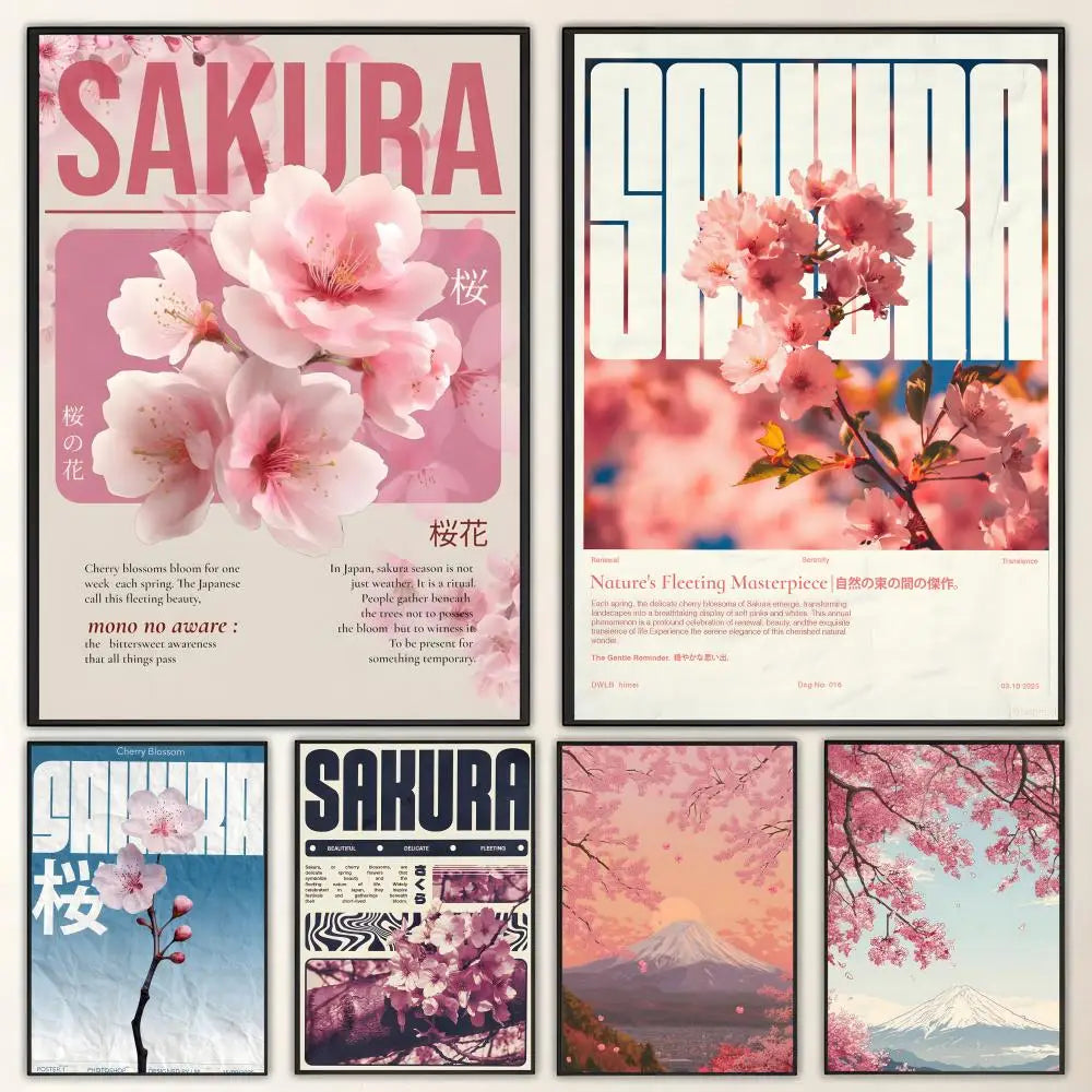 Cherry Blossom Retro Art Poster – HD Waterproof Wall Decor