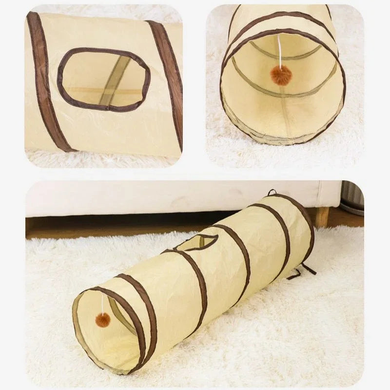 Foldable Cat Play Tunnel | Striped Interactive Kitten Toy