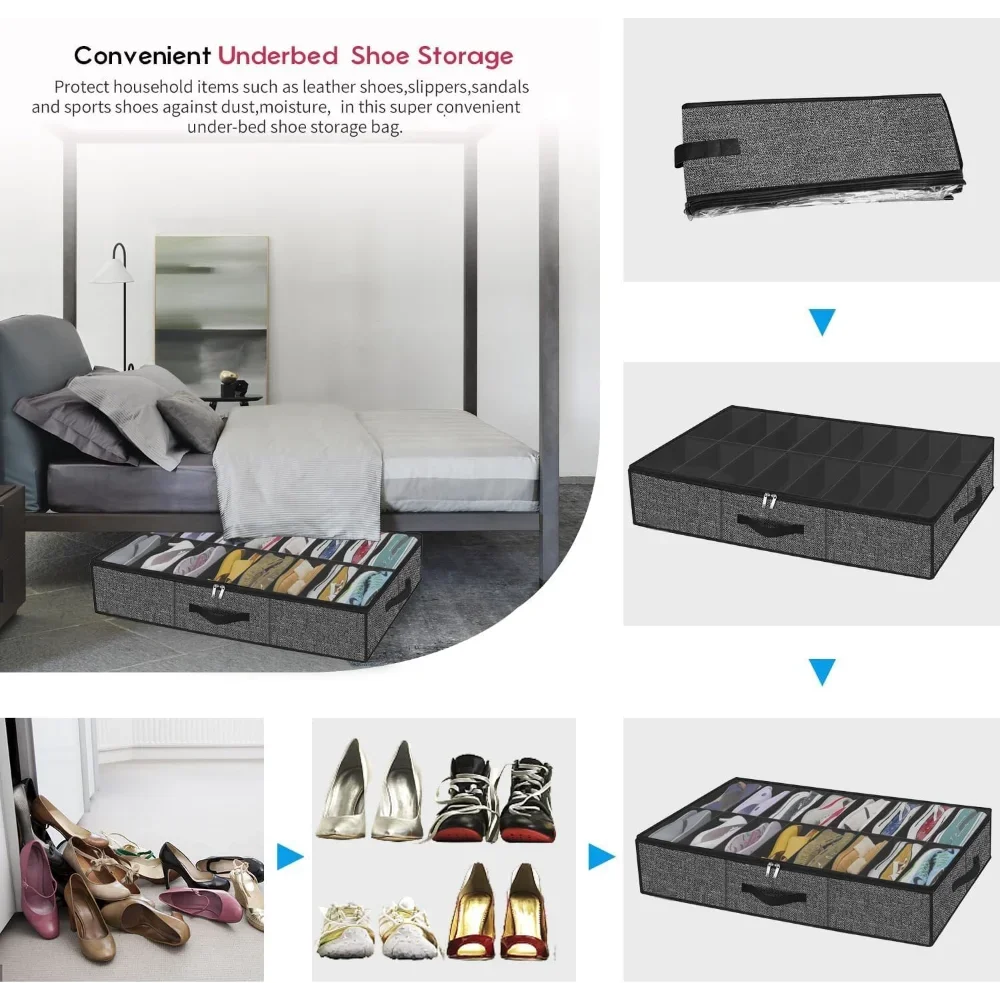 Shoe Storage Organizer Box Reinforced Handles Under Bed Fit 12 Pairs