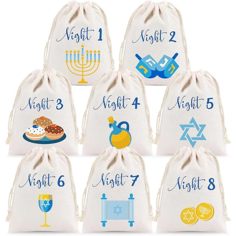 8-Night Hanukkah Countdown Advent Calendar Drawstring Gift Bags