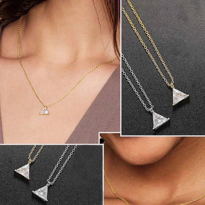 Huitan Triangular Cubic Zirconia Pendant Necklace | Gold & Silver