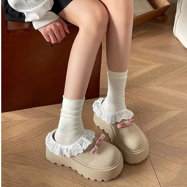 Women's Bow Wedge Platform Half Slippers – High Heel Mules
