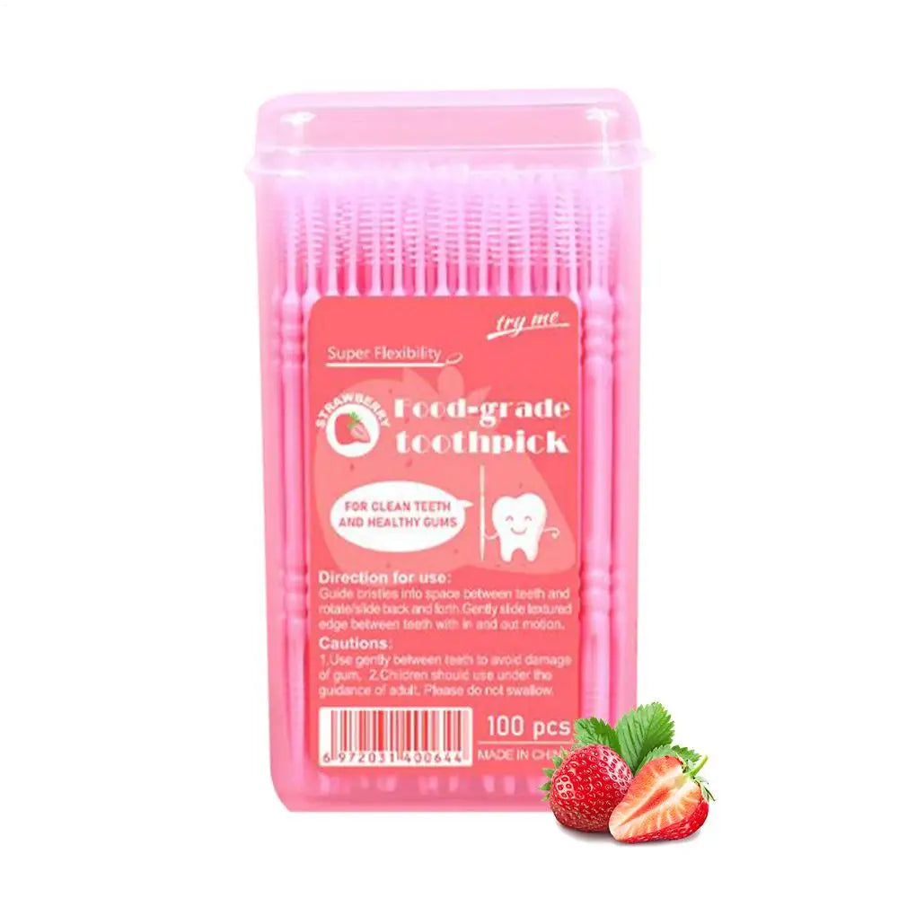 100pcs Flavored Toothpicks Dual-Tip Soft Bristle Interdental Picks