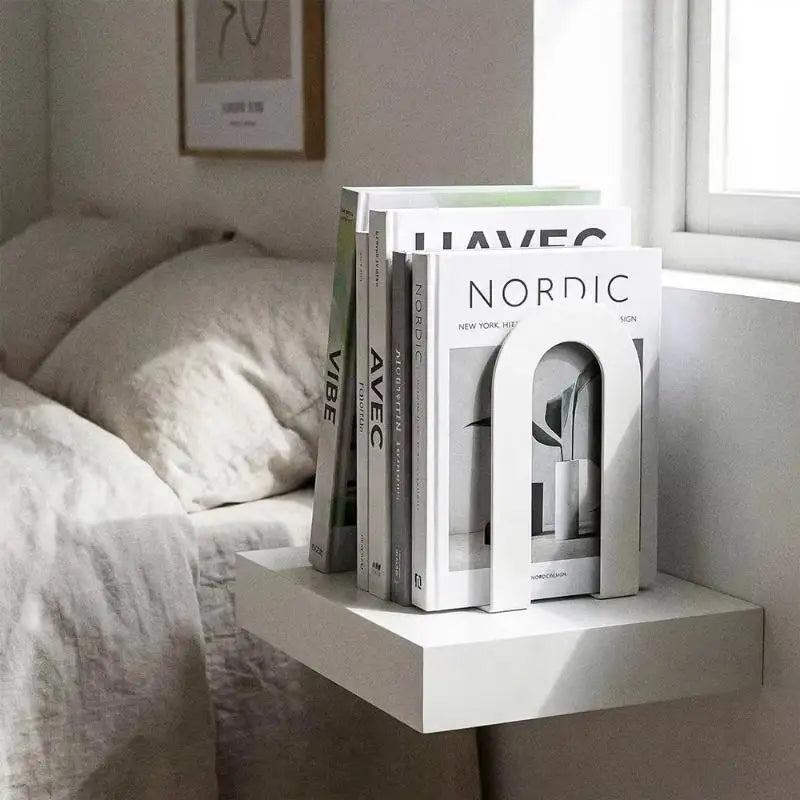 L-Shaped Iron Bookends Set of 2 – Non-Slip Desk Book Stand