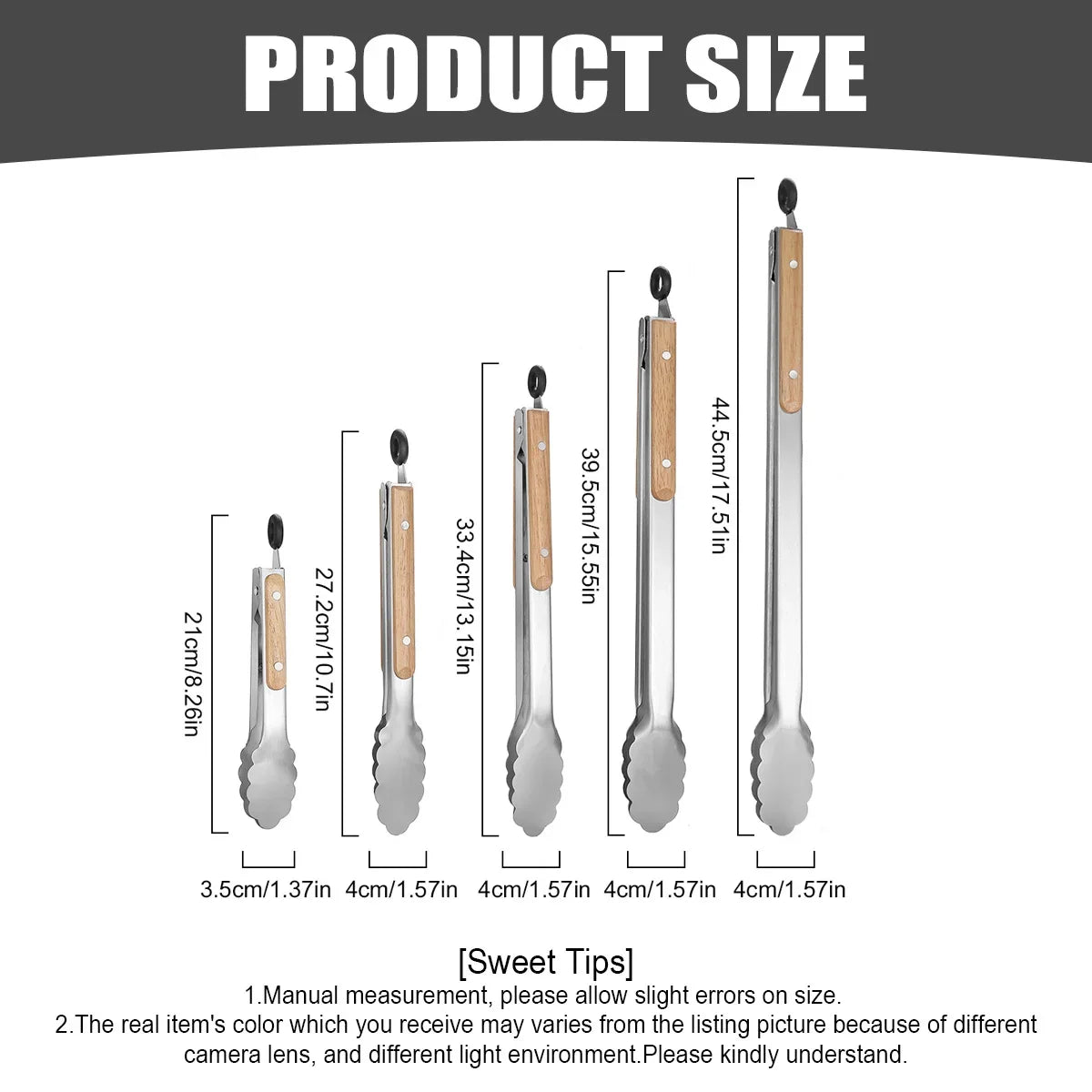 Leeseph Stainless Steel Food Tongs 7- Length Heavy Duty Kitchen