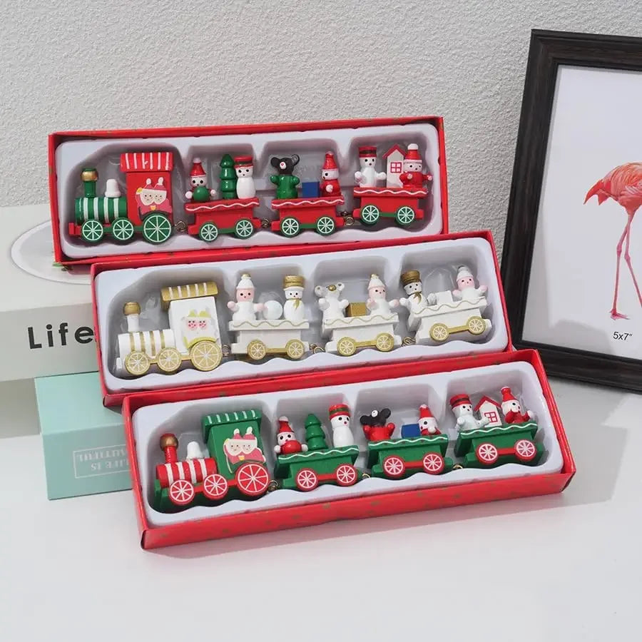 Christmas Wooden Mini Train Ornament Set – 3-Piece Décor