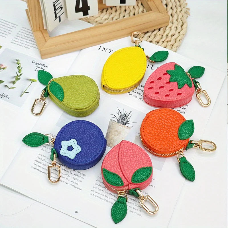 Cute Fruit Coin Purse with Keychain | Mini Zipper Wallet
