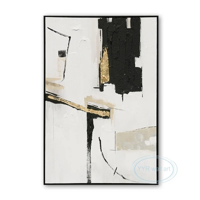 Hand-Painted Abstract Oil Painting | Gold Foil Nordic Wall Art