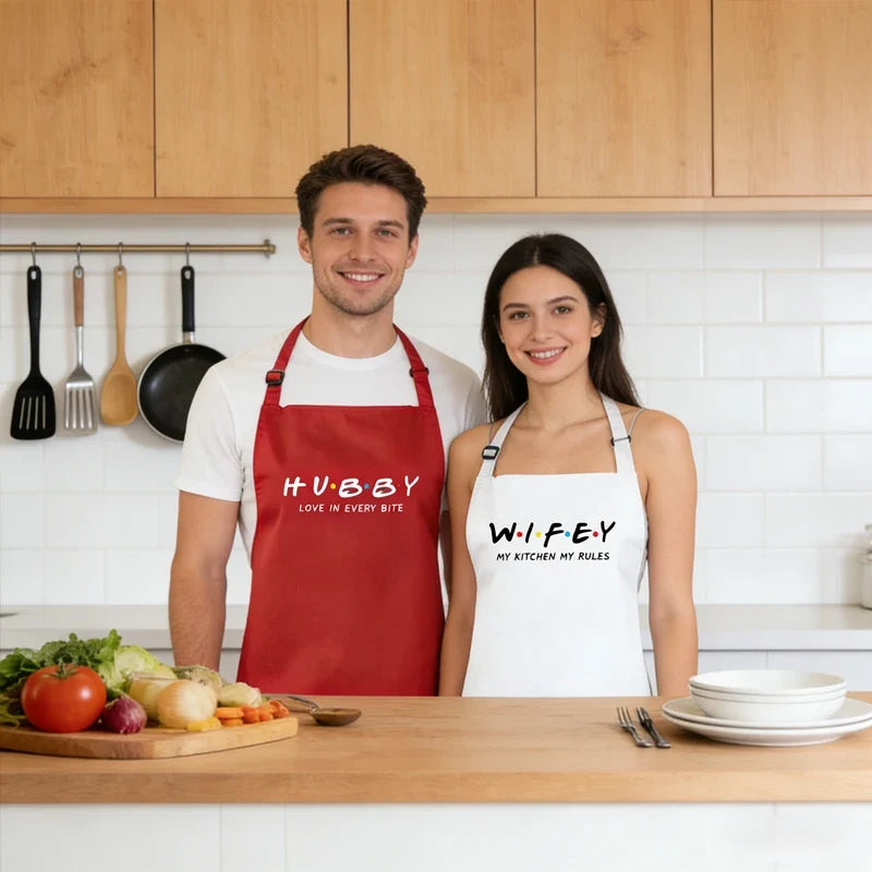 Hubby & Wifey Matching Couple Aprons – Valentine's Gift Set
