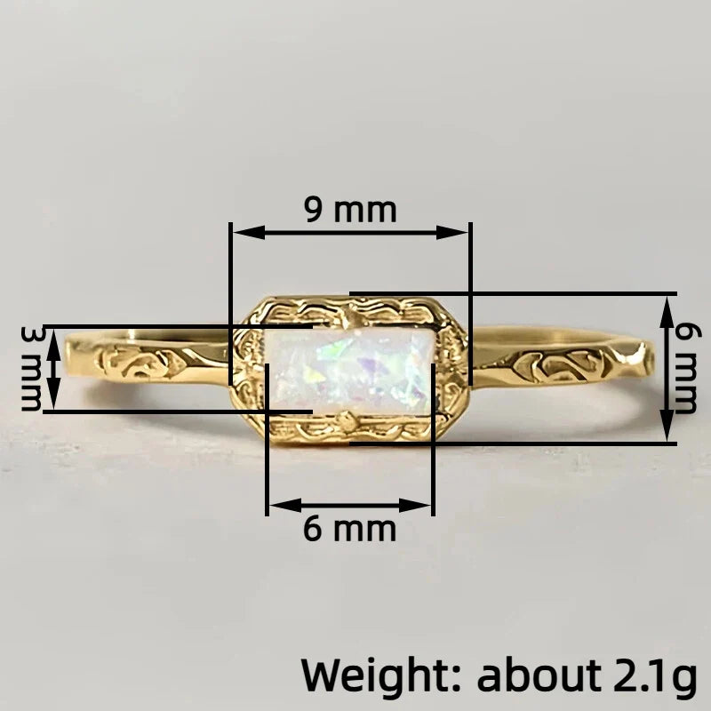 Huitan Vintage Imitation Opal Rectangular Ring for Women