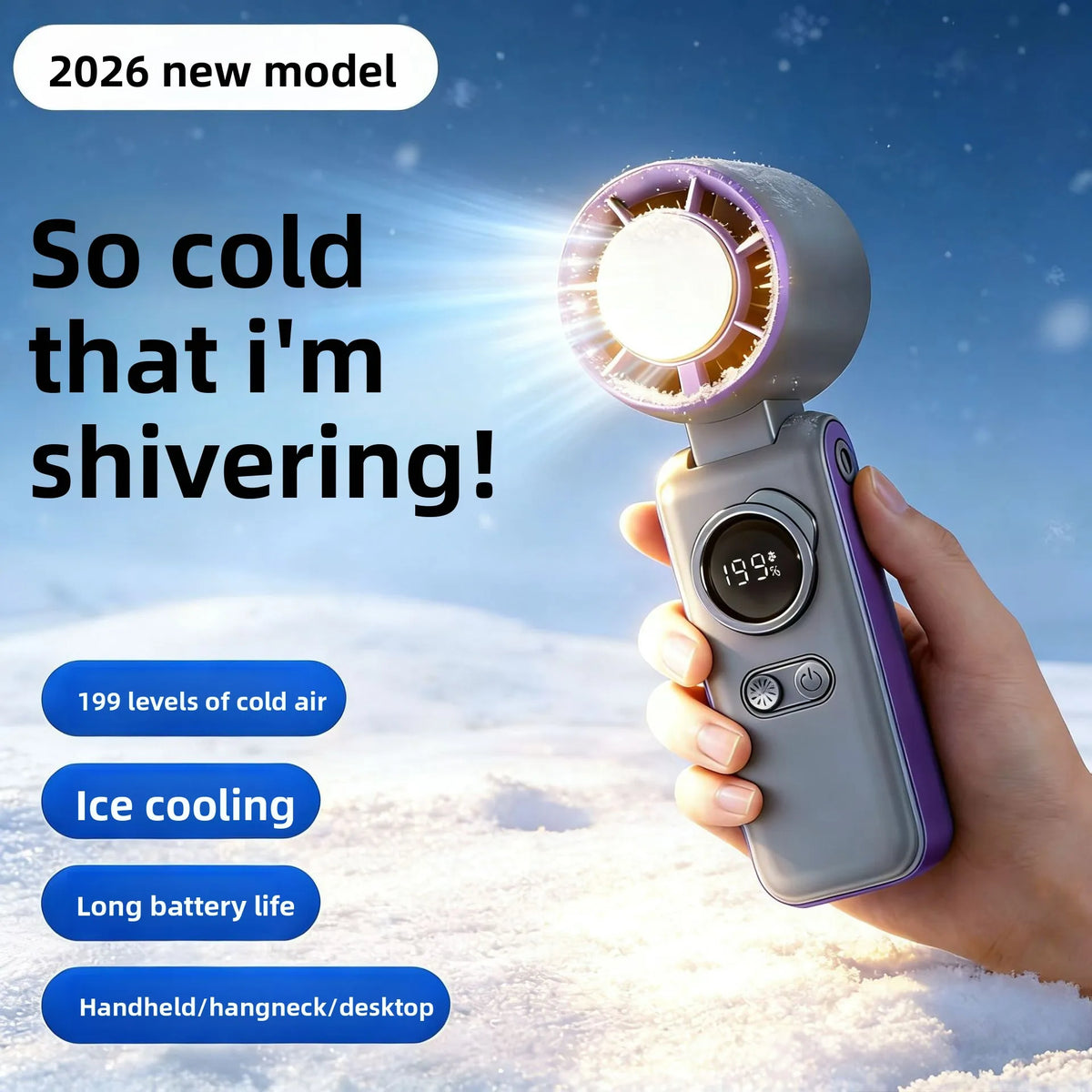 USB Portable Handheld Turbo Fan – Digital Display, High Speed