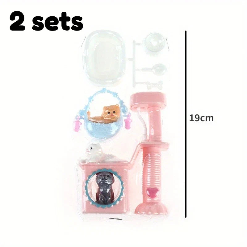 2 Sets Dollhouse Item Kawaii Mini Dog Doll Accessories Puppy Cat