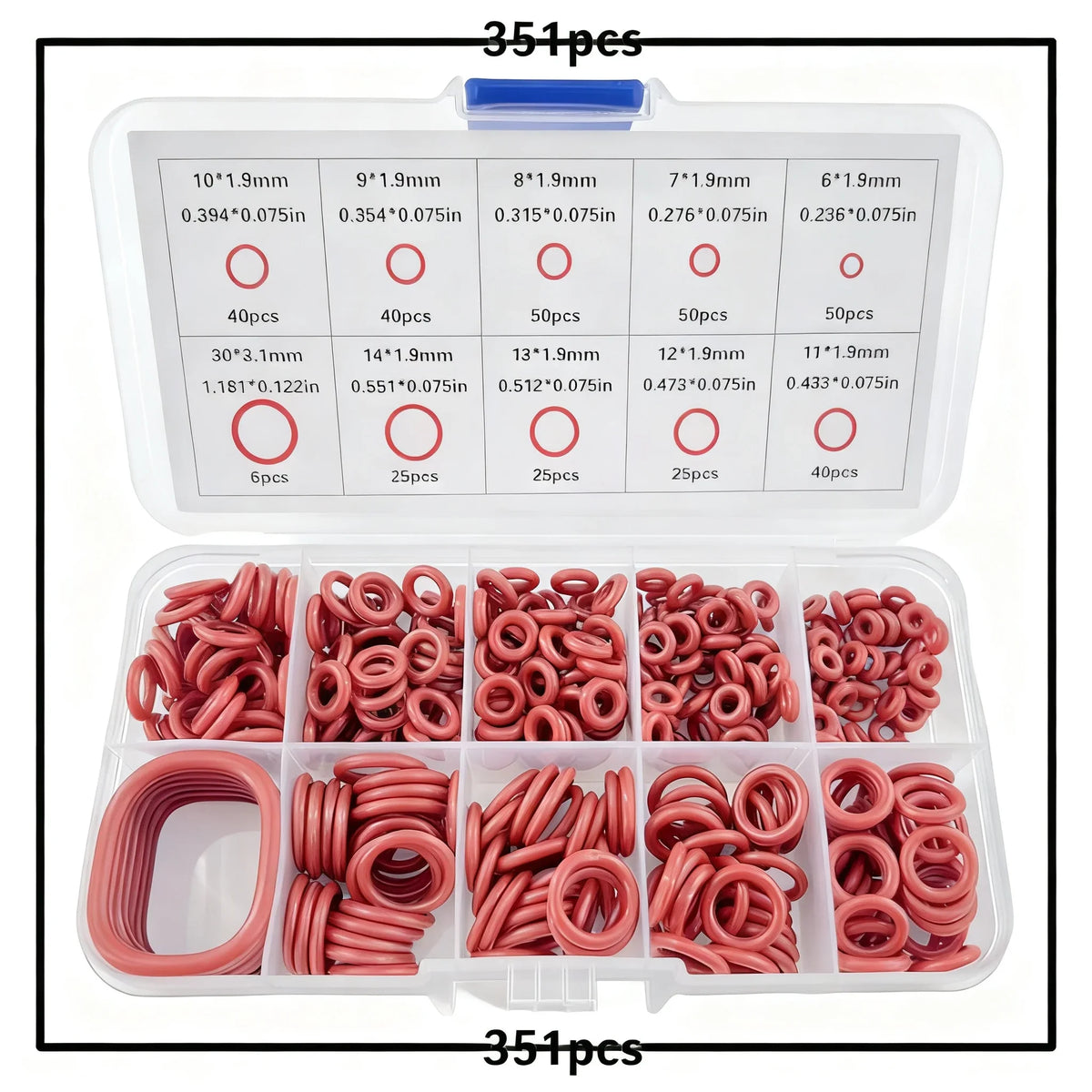 351pc Silicone O-Ring Set – 10 Sizes, Oil & Heat Resistant