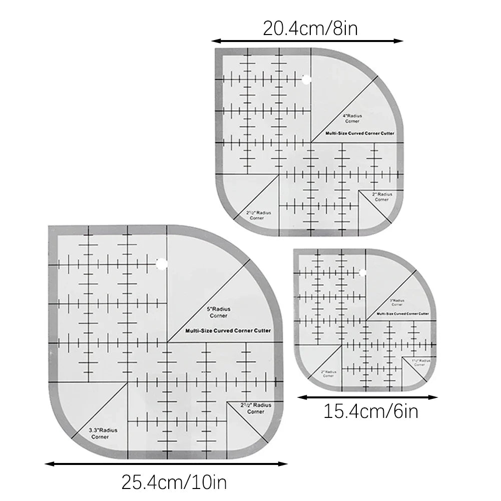 Acrylic Non-Slip Curved Corner Cutter Ruler | Quilting Template