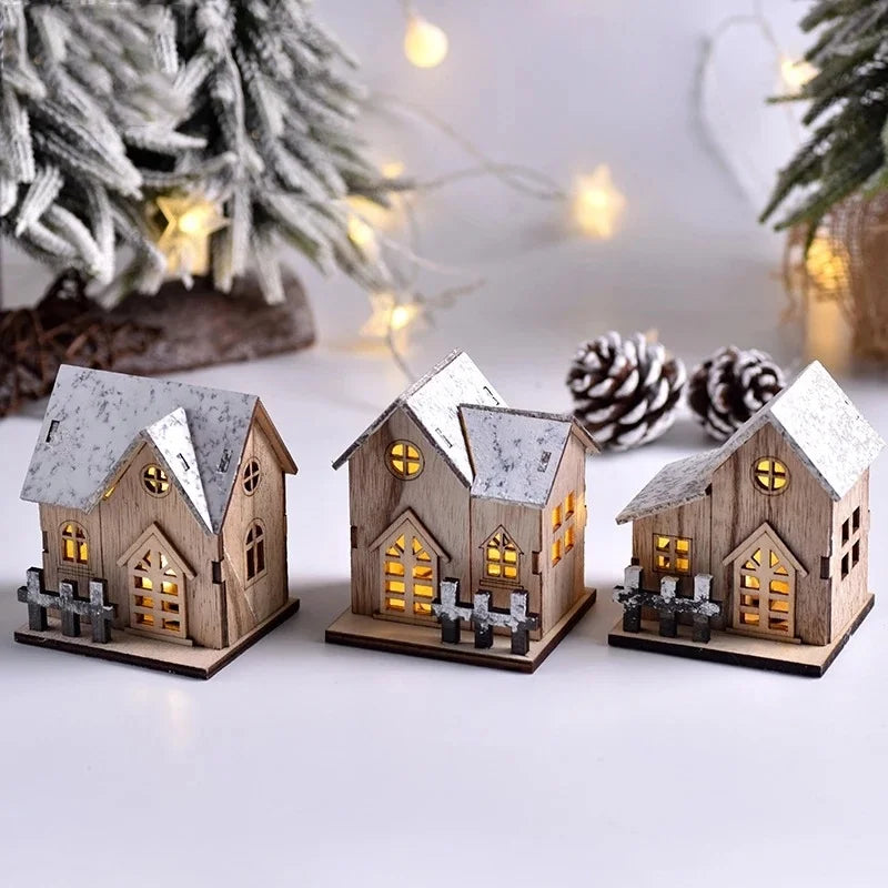 Christmas LED Light Wooden House Luminous Cabin Merry Decorations