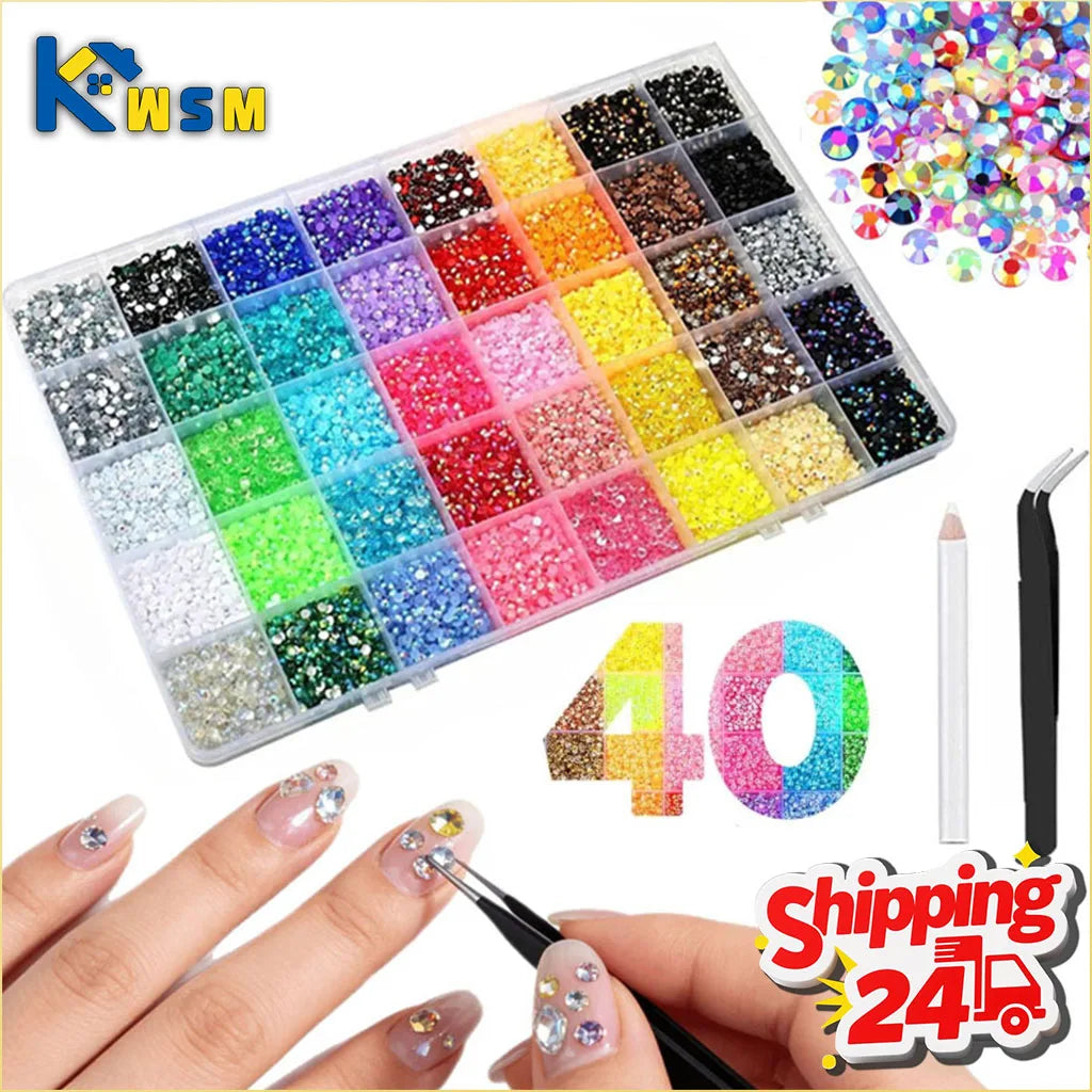 40-Color 3mm Flat Back Resin Rhinestones – 18,000+ Gem Kit