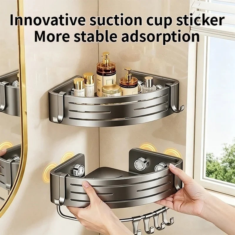 No-Drill Suction Cup Aluminum Bathroom Wall Shelf | Single Tier