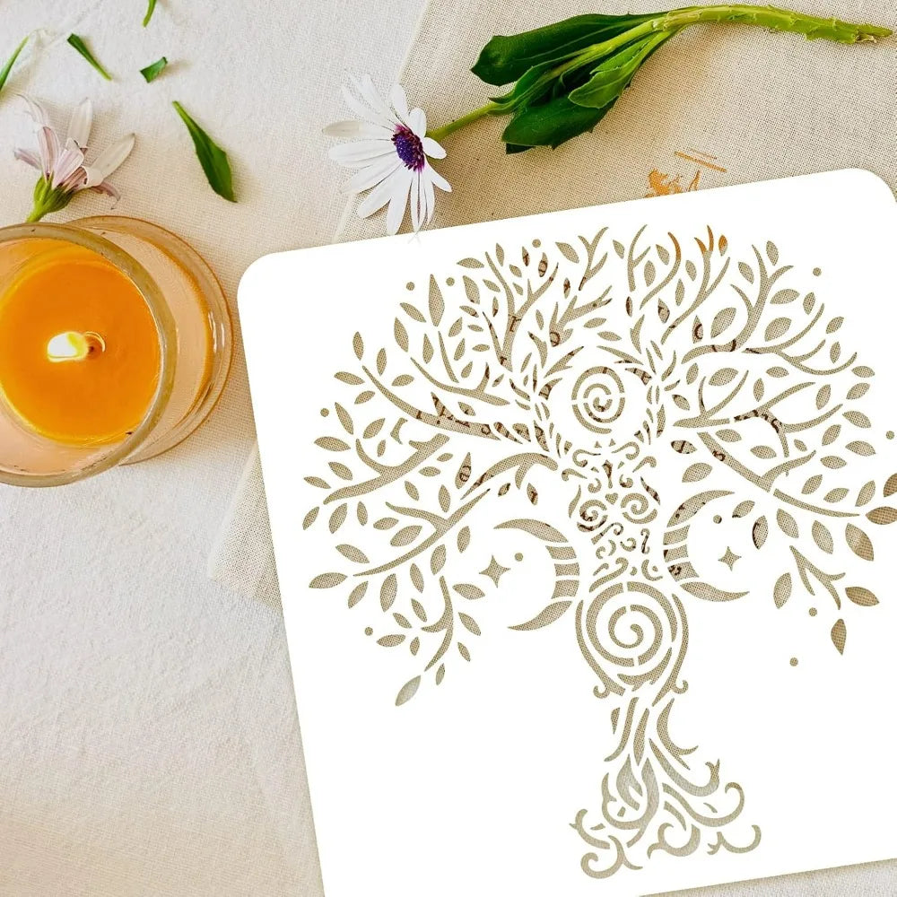 Tree of Life Stencil 11.8" – Reusable PET Moon Star DIY Art