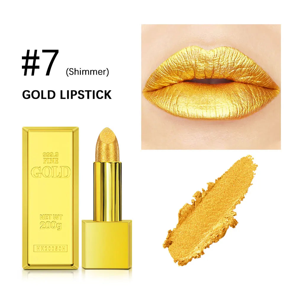 ibcccndc Shimmer Gold Brick Lipstick | Metallic Glitter Long-Lasting