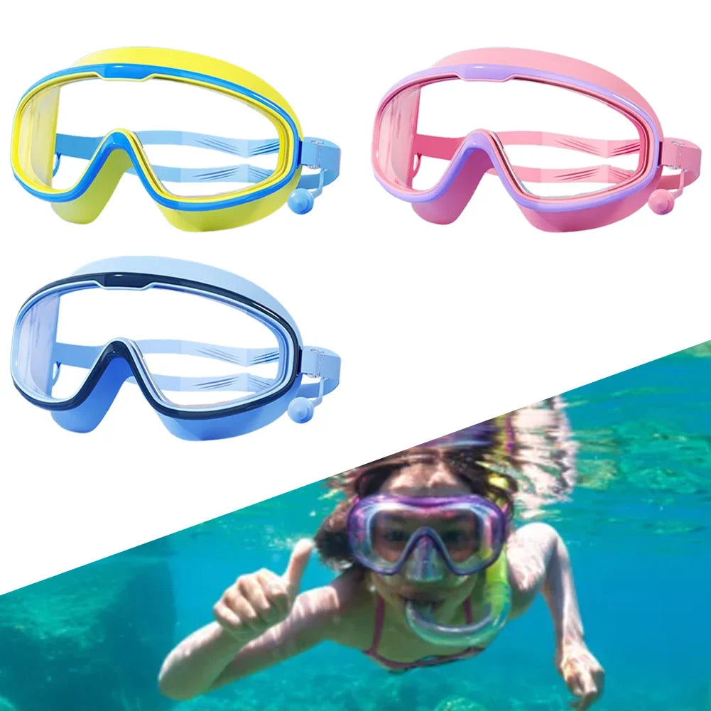 Kids Swim Goggles Anti Fog Swimming Large Frame HD Glasses UV
