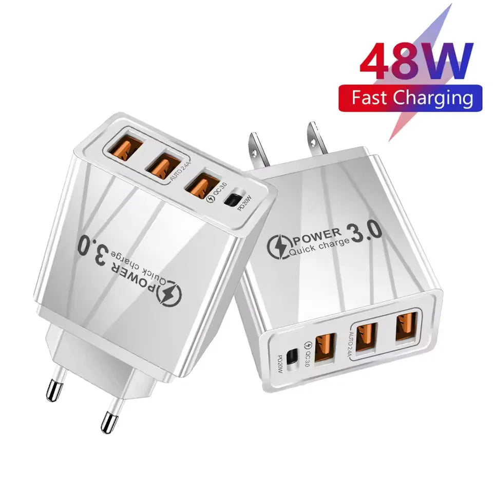 48W Multi-Port USB PD Fast Charger | Quick Charge 3.0 Adapter