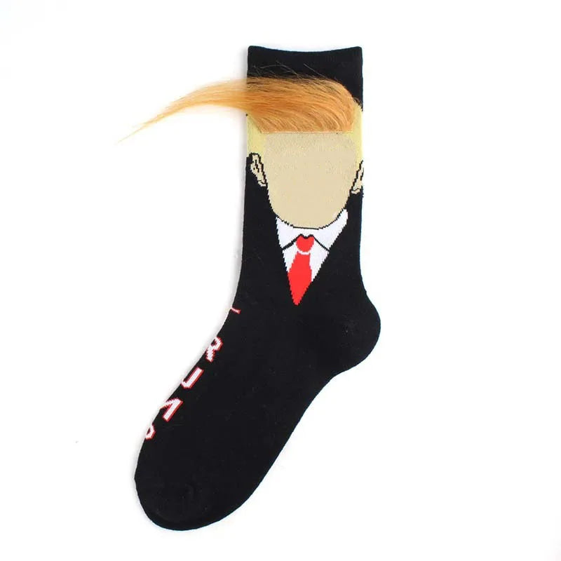 Funny Presidential 3D Fake Hair Crew Socks for Men