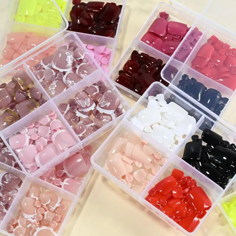 96 Pcs Short Square Press-On False Toenails – Full Cover Kit