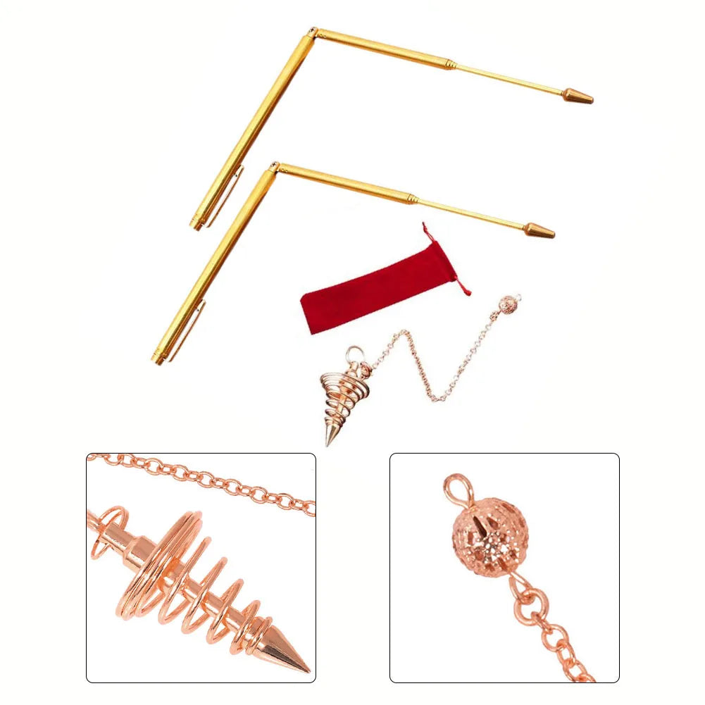 99.9% Copper Dowsing Rods & Pendulum Set – 3 or 4 Piece