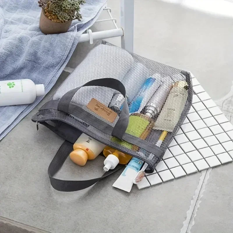 Travel Beach Tote Bag with Mesh Pockets – Swim & Gym Organizer