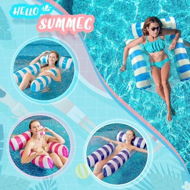 Inflatable Pool Float Mat Foldable Striped Water Hammock Single