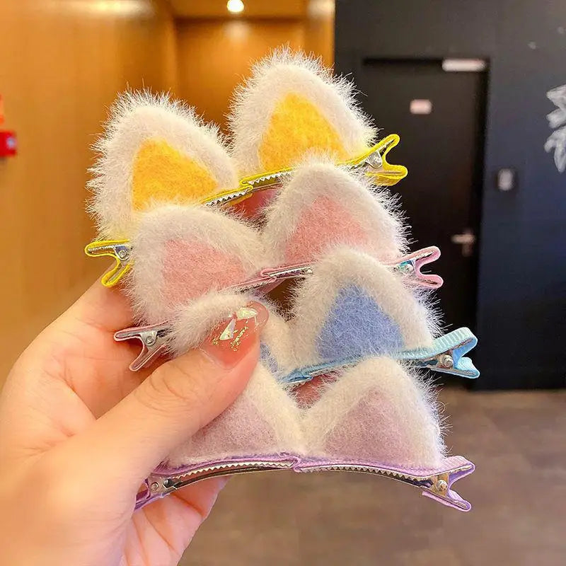 2PCS Plush Cat Ear Hair Clips – Korean Style Girls Accessory