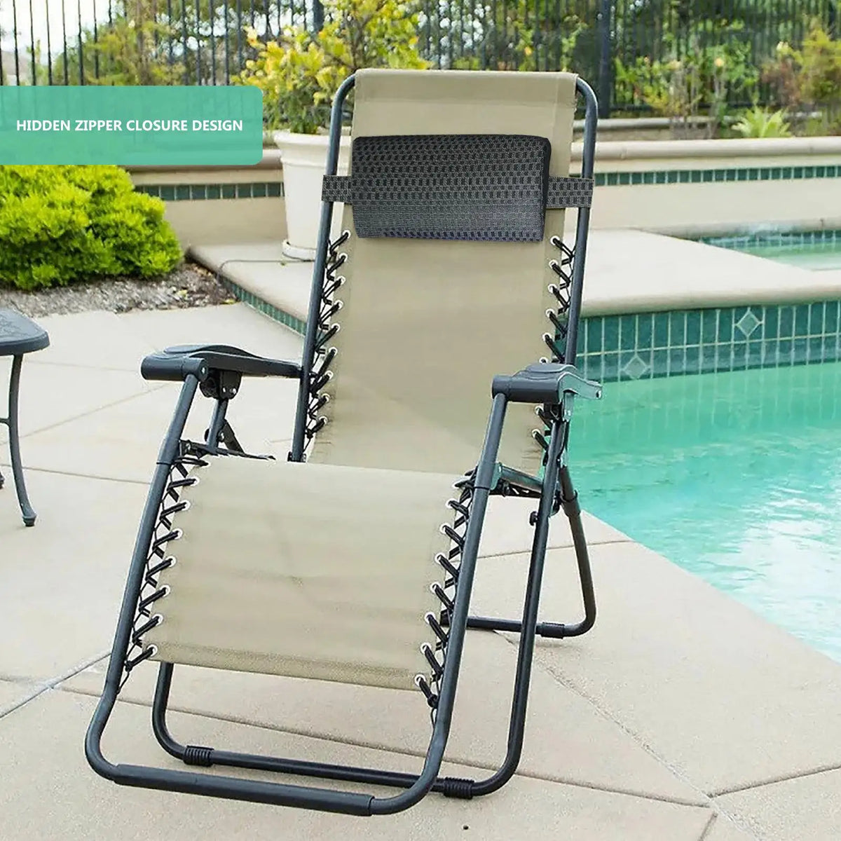 Pool Lounge Chair Headrest Pillow with Adjustable Strap