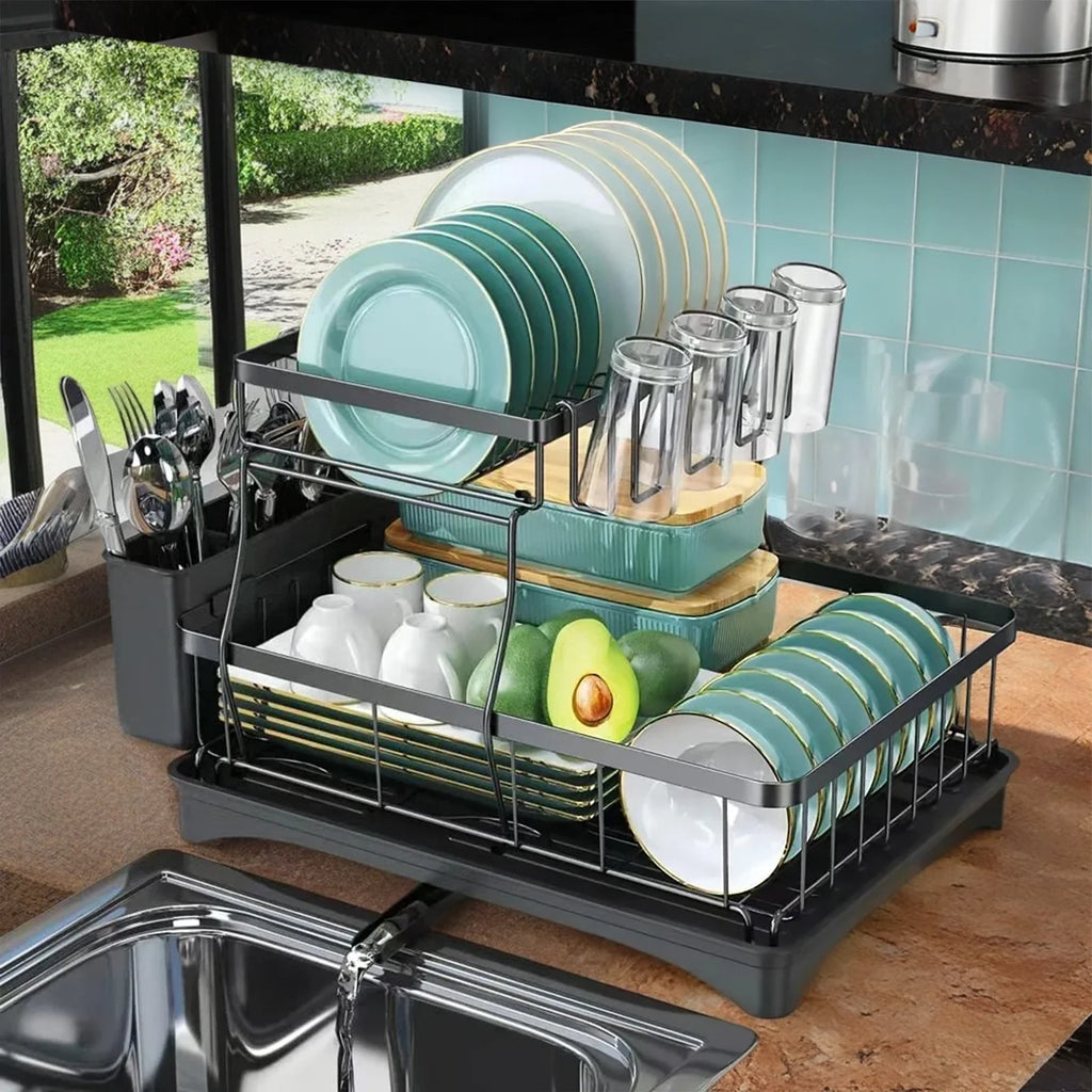 Large 2-tier Dish Drying Rack Kitchen Countertops Removable