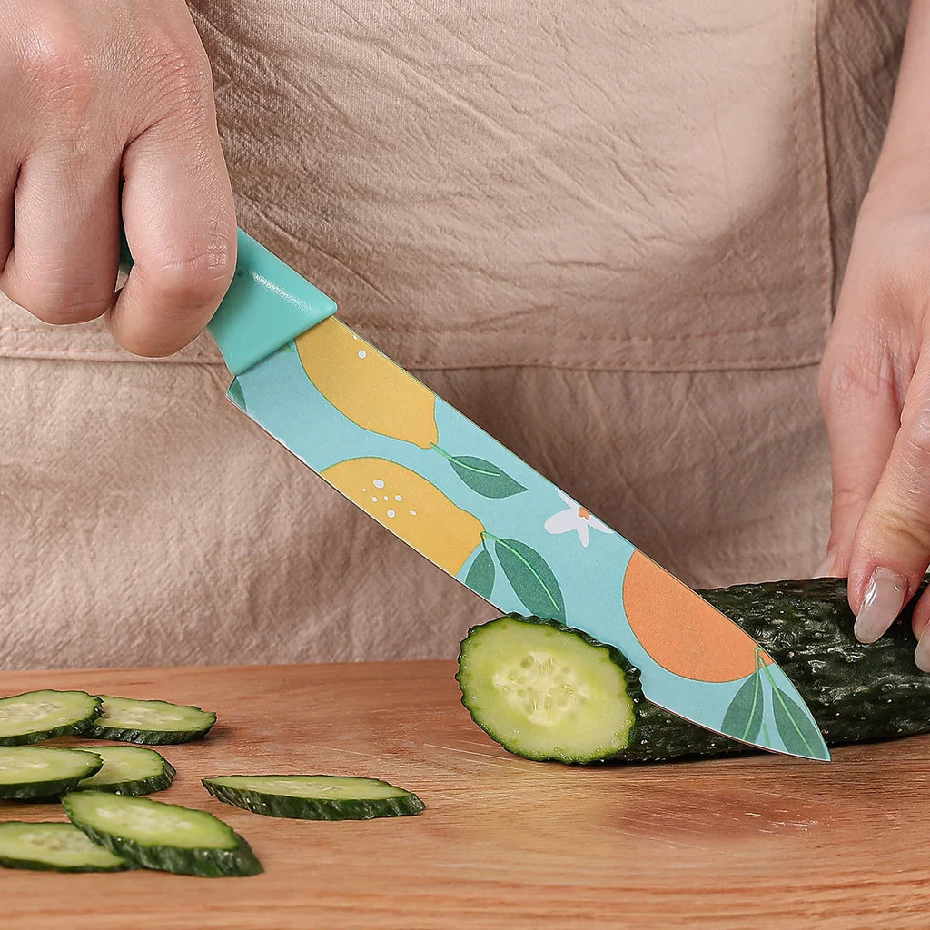 3-Piece Kitchen Knife Set – Stainless Steel Fruit Print Knives