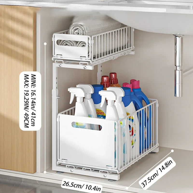 2-Tier Pull-Out Under Sink Organizer | Adjustable Sliding Shelf