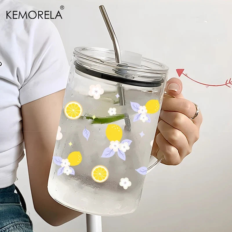 KEMORELA 1000ml Bow-Knot Glass Cup with Lid & Straw | Borosilicate