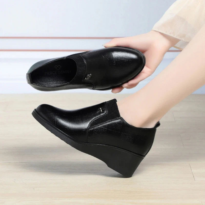 Women's Wedge Heel Slip-On Loafers – Soft Sole Casual Pumps