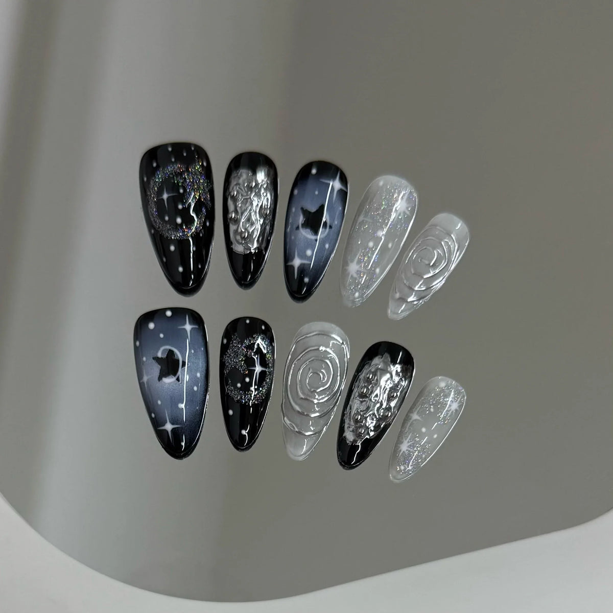 Y2K Starry Night Sky Almond Press-On Nails – 10pcs Set